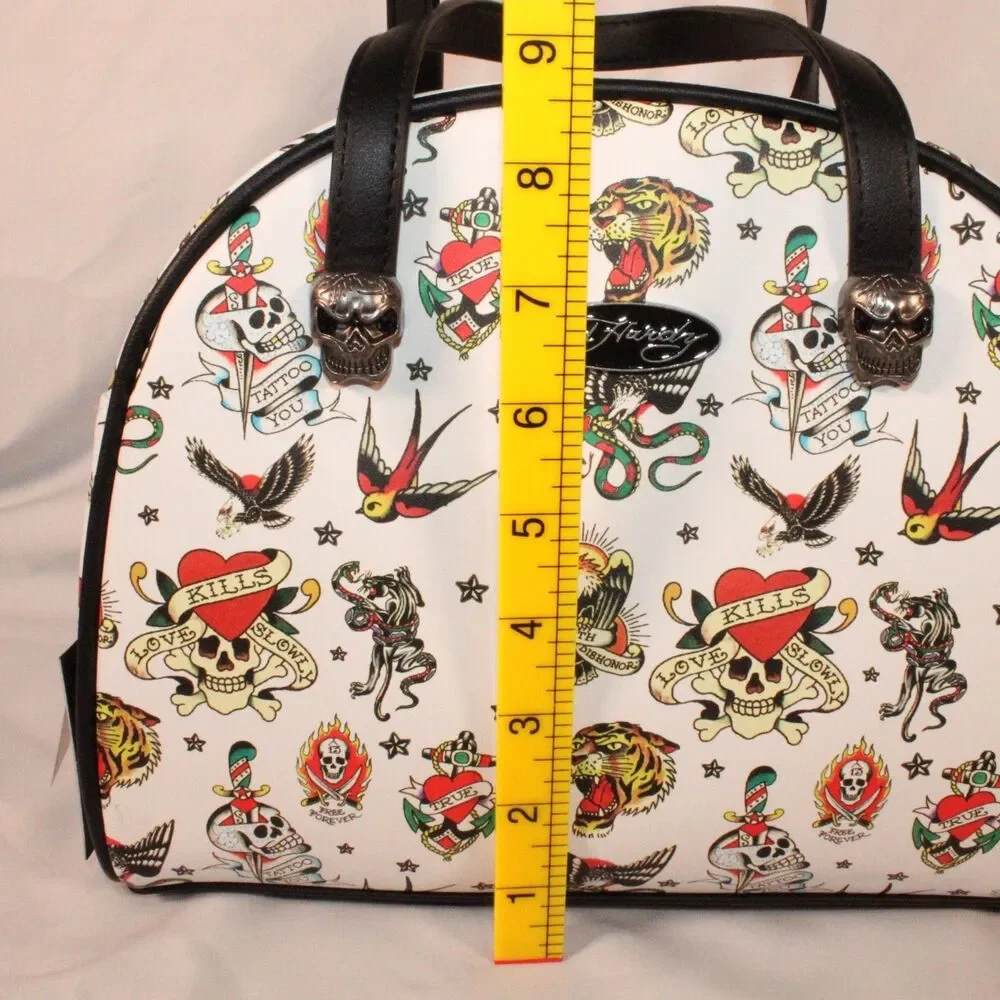 NWT Ed Hardy Insulated Lunch Tote Bag Satchel White Tattoo Flash Crossbody New